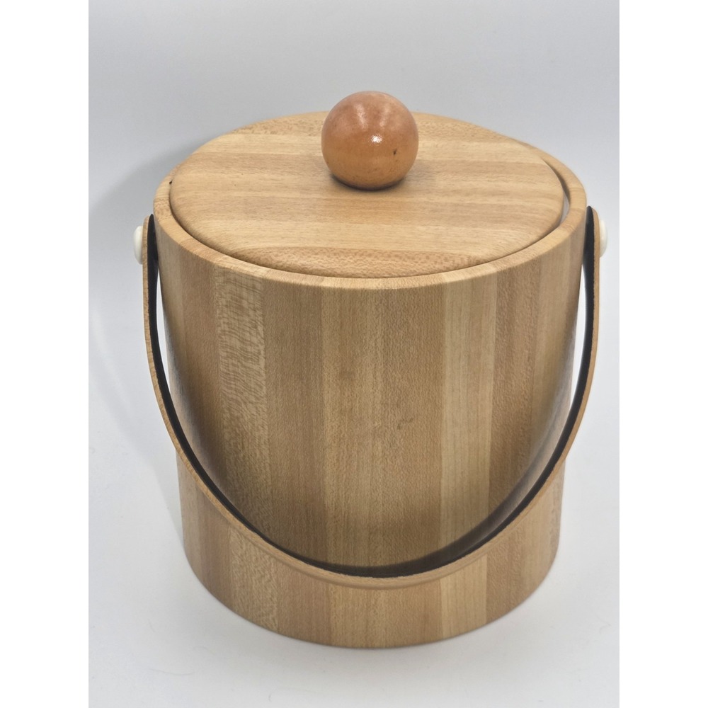 Vintage 70's Ice Bucket Faux Wood Irvinware MCM Barware USA Insulated